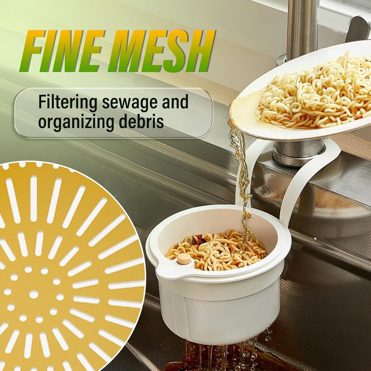 Drain Basket - Drain Filter - Sink Storage Holder - Faucet Hanging Strainer - Sink Drain Basket - Sink Strainer Basket - Sink Food Waste Collection Bin - Sink Trash Can - Plastic Kitchen Sink Strainer - Food Fruit Vegetable Drying Rack - Yellow - Image 3