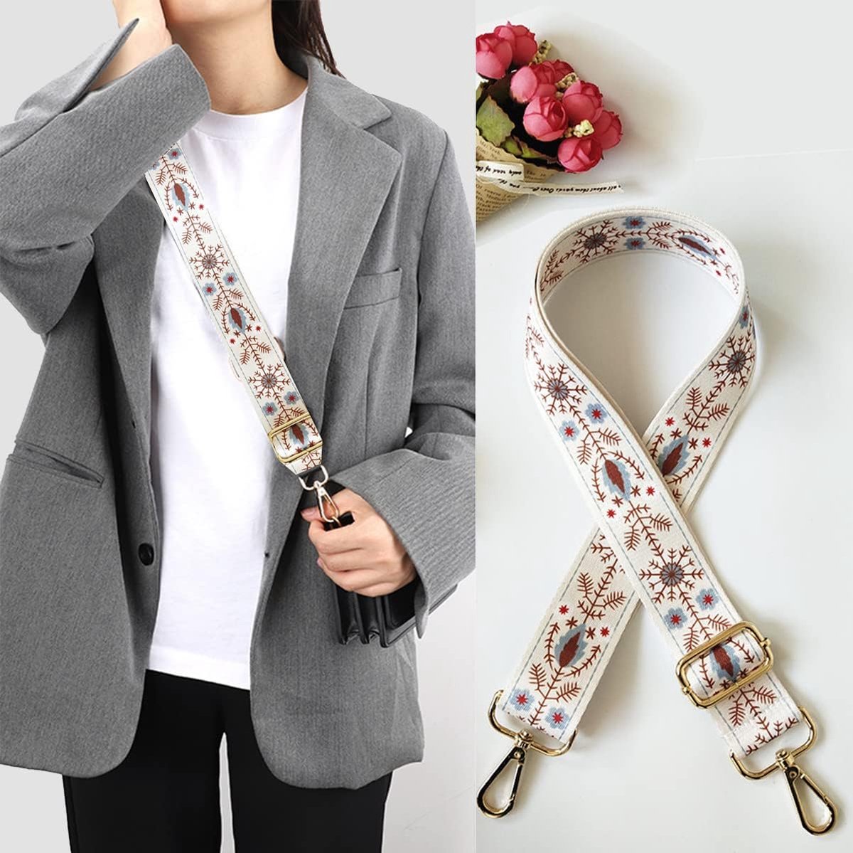 Bag Strap - 4-Piece Shoulder Strap - Bagstrap - Adjustable Bag Strap - Bag Strap - Unisex Bag Strap - shoulder strap for bag - Shoulder Strap - bag strap bag strap - Silver Buckle - For Shoulder Strap Handbag Canvas Bags DIY Accessories Unisex - Image 3