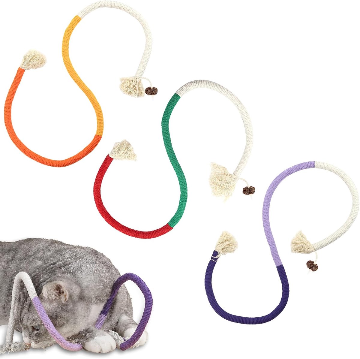 3 pieces - Cat toys - Cotton cat toy leash - play rope - Chew toys for cats - cat toys for teething - interactive toys - safe and soft cotton - dental care for adult kittens - 70 cm - Image 1