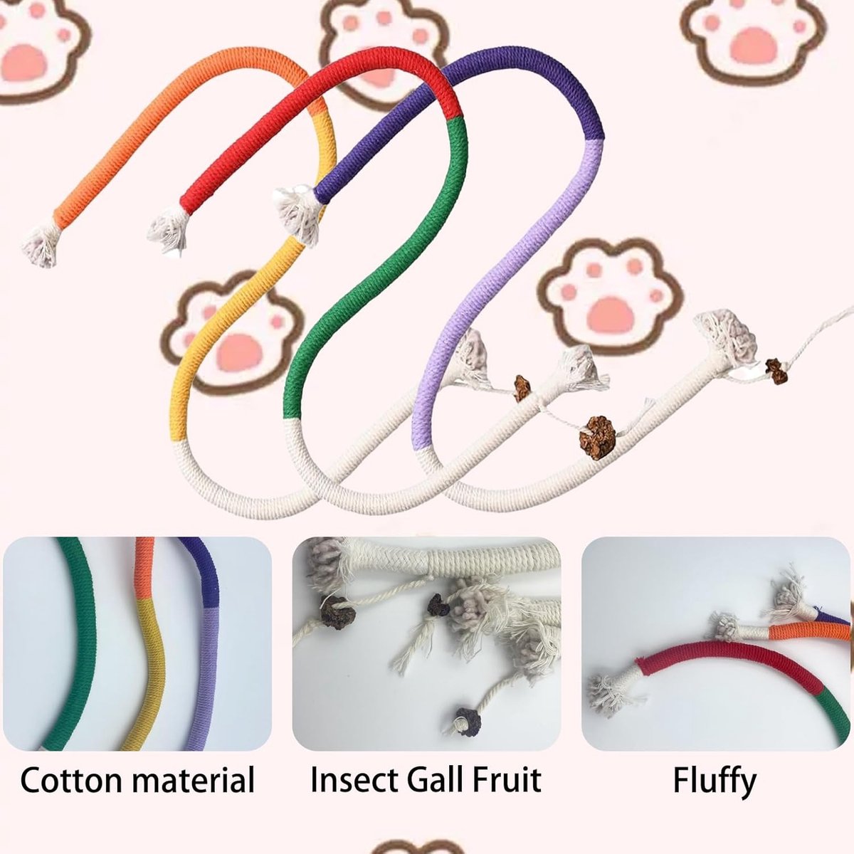 3 pieces - Cat toys - Cotton cat toy leash - play rope - Chew toys for cats - cat toys for teething - interactive toys - safe and soft cotton - dental care for adult kittens - 70 cm - Image 2