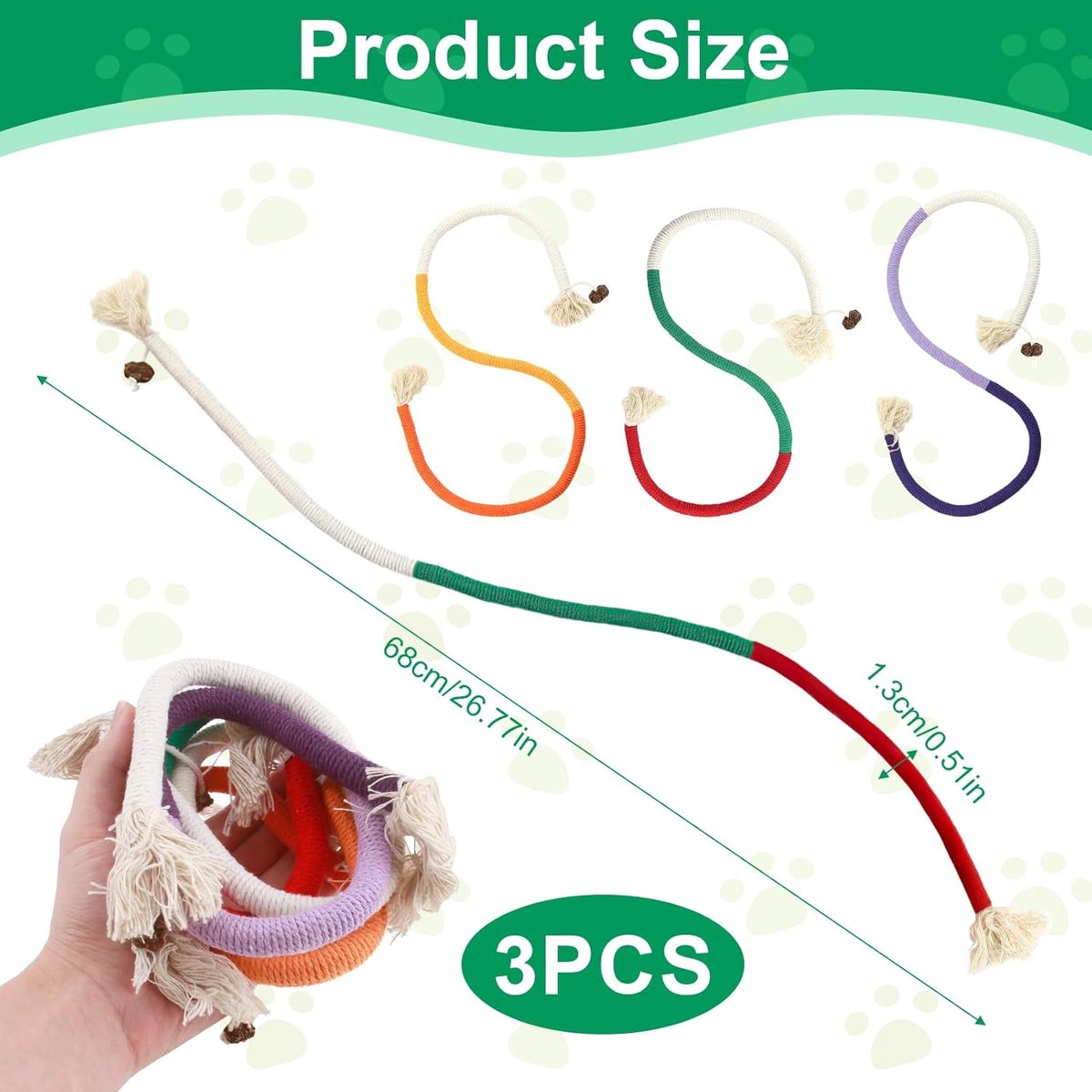 3 pieces - Cat toys - Cotton cat toy leash - play rope - Chew toys for cats - cat toys for teething - interactive toys - safe and soft cotton - dental care for adult kittens - 70 cm - Image 5