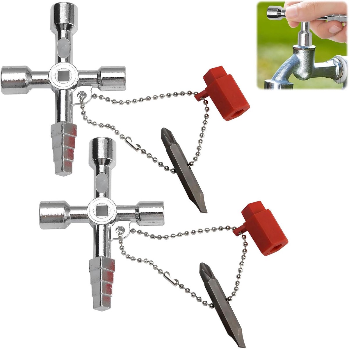 pieces - 4-way key - universal key - square key - triangular key - elevator keys - panel key - electrical meter cabinet key - multifunctional key set - for water and electricity meters, radiators, gas meters - Image 1