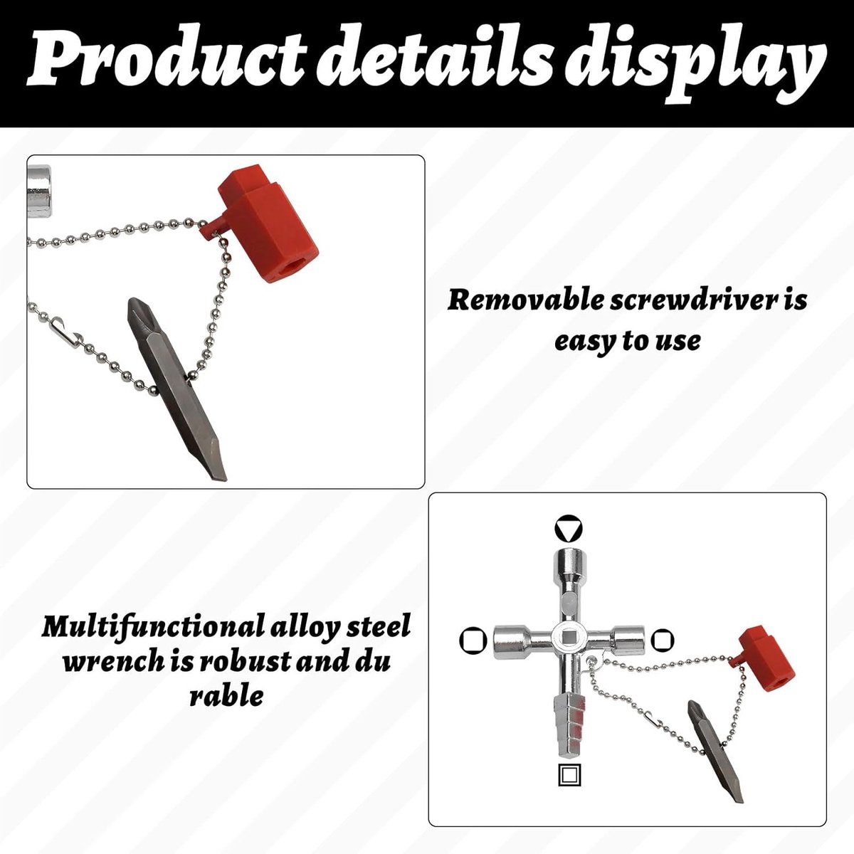 pieces - 4-way key - universal key - square key - triangular key - elevator keys - panel key - electrical meter cabinet key - multifunctional key set - for water and electricity meters, radiators, gas meters - Image 2