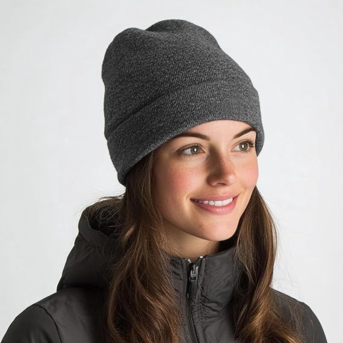 Hat - Knitted hat - Winter hat - Warm hat - Hat with satin lining - warm winter hat - knitted winter hat with fold-over brim - silk lining - soft knitted hat - warm and comfortable - for men and women - grey - Image 4