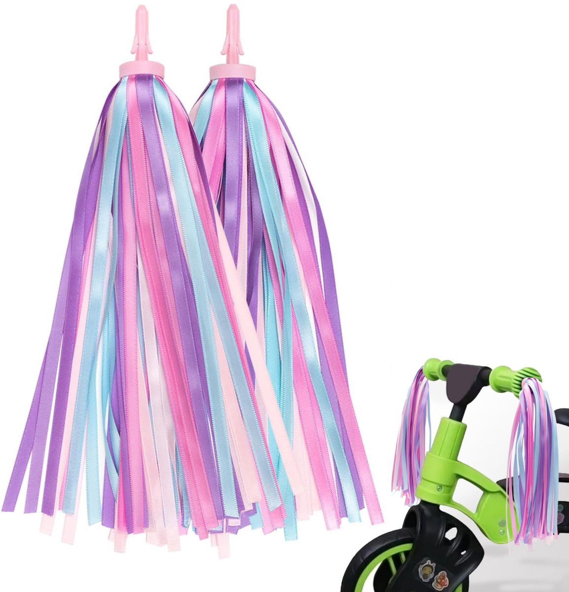 1 Pair - Bicycle Streamers - Bicycle Tassels for Children - Kids' Bicycle Accessories - Scooter, Bicycle, Tricycle Handlebar Streamers - Handlebar Grips Accessories - for Girls and Boys - 28 cm - Purple - Image 1