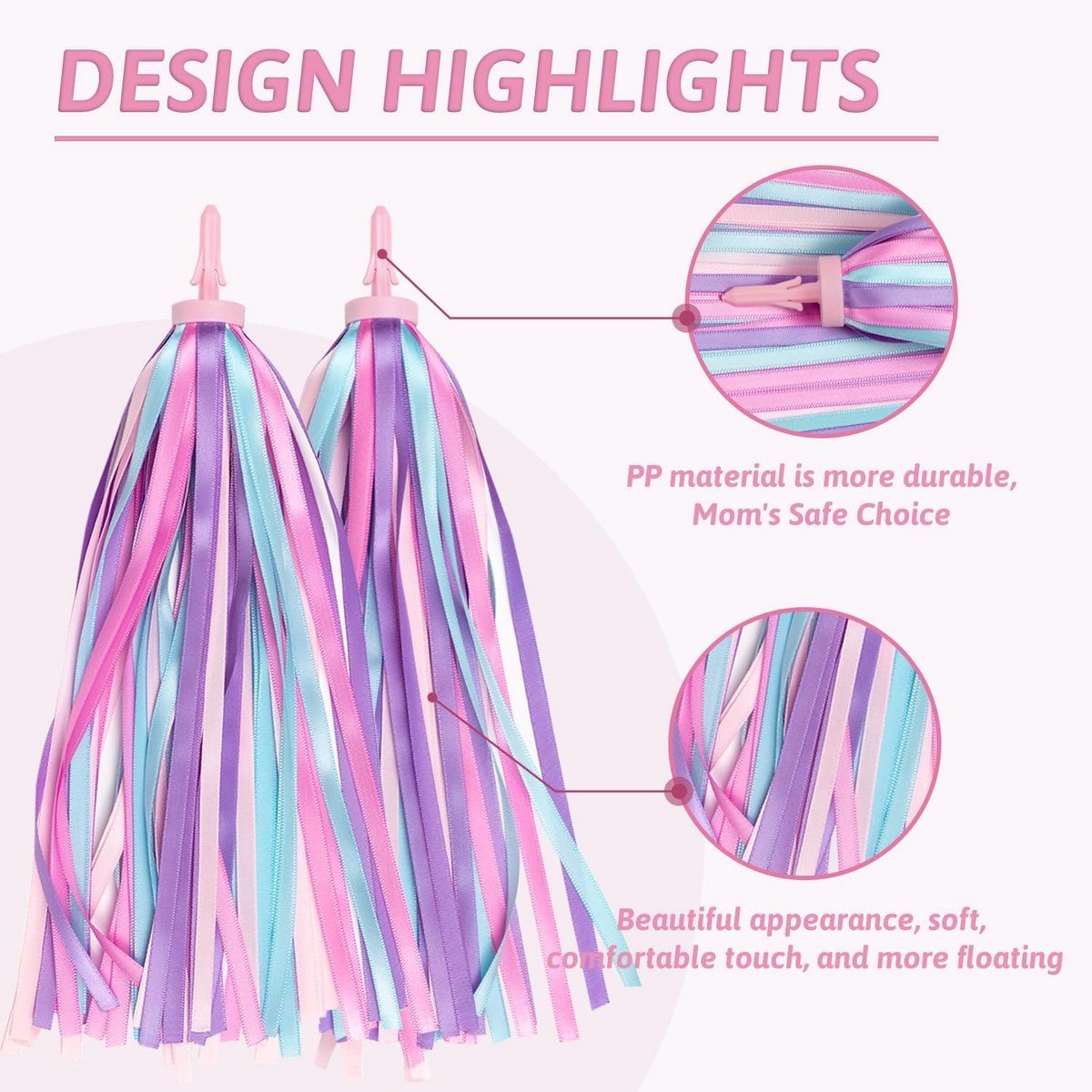 1 Pair - Bicycle Streamers - Bicycle Tassels for Children - Kids' Bicycle Accessories - Scooter, Bicycle, Tricycle Handlebar Streamers - Handlebar Grips Accessories - for Girls and Boys - 28 cm - Purple - Image 2