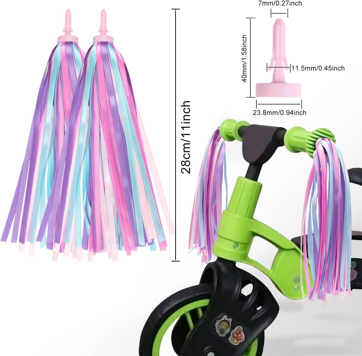 1 Pair - Bicycle Streamers - Bicycle Tassels for Children - Kids' Bicycle Accessories - Scooter, Bicycle, Tricycle Handlebar Streamers - Handlebar Grips Accessories - for Girls and Boys - 28 cm - Purple - Image 5