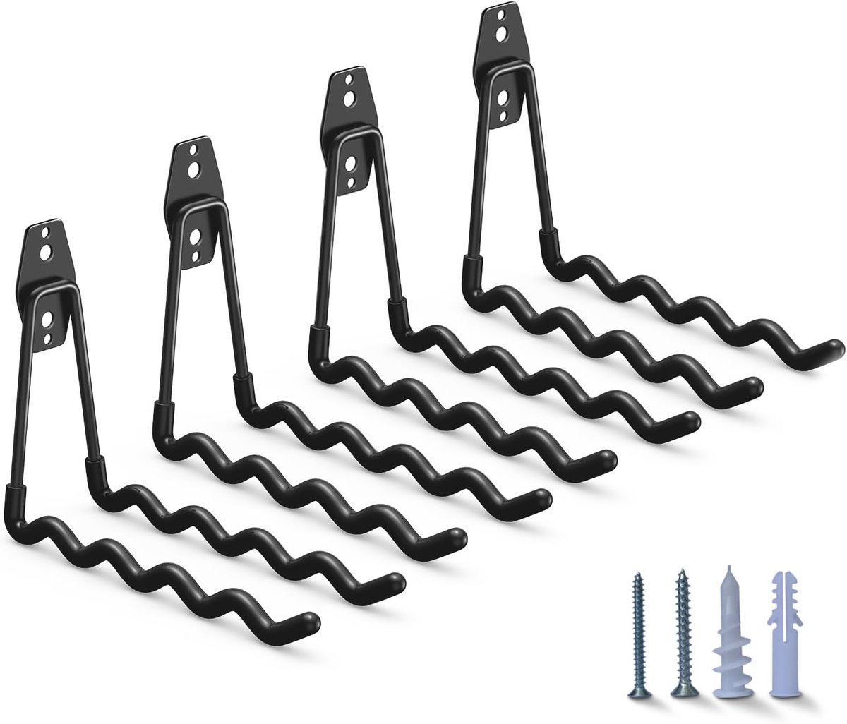 pieces - Heavy Duty Garage Hooks - Wave Long Hooks - Wall-Mounted Storage Rack - Electrical and Garden Tool Organizer - for hanging Ladders, Bicycles, Garden Hoses, Large Items and More - black - 19*16*6.5 cm - Image 1