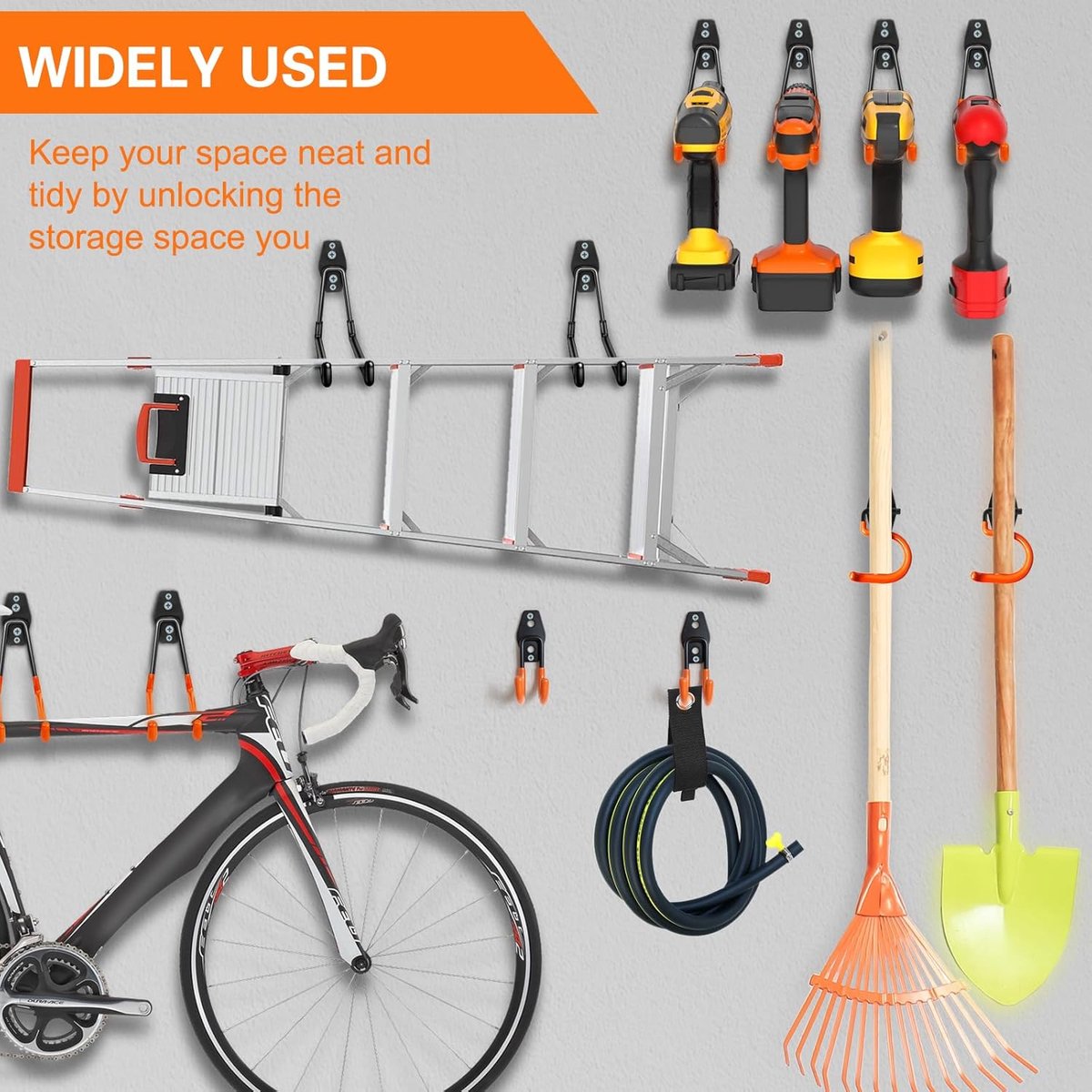 pieces - Heavy Duty Garage Hooks - Wave Long Hooks - Wall-Mounted Storage Rack - Electrical and Garden Tool Organizer - for hanging Ladders, Bicycles, Garden Hoses, Large Items and More - black - 19*16*6.5 cm - Image 3