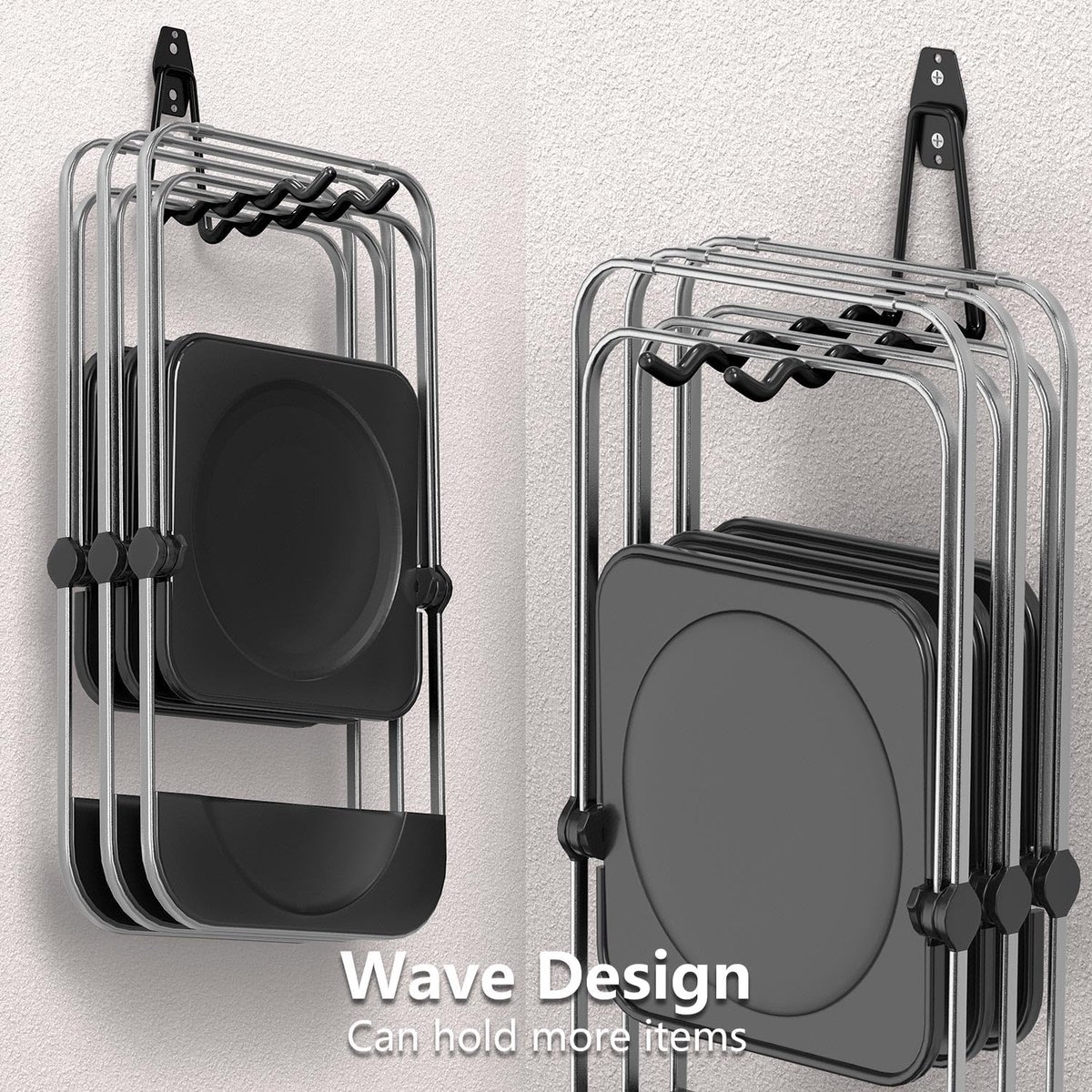 pieces - Heavy Duty Garage Hooks - Wave Long Hooks - Wall-Mounted Storage Rack - Electrical and Garden Tool Organizer - for hanging Ladders, Bicycles, Garden Hoses, Large Items and More - black - 19*16*6.5 cm - Image 4