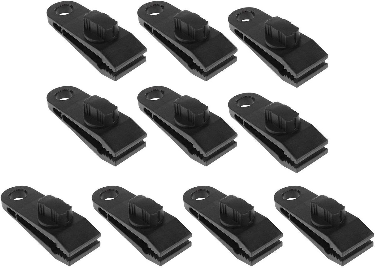 10 pieces - 2.6*8.3*3 cm - tent clips - tarp clips - clips for outdoor awnings - clips for sun sails - clips for tent tarpaulins - awning accessories - black - Image 1
