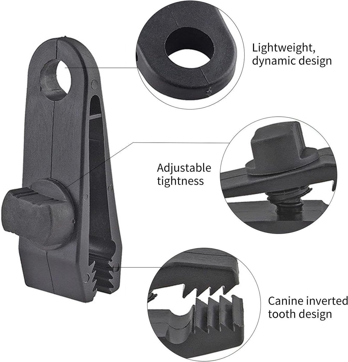 10 pieces - 2.6*8.3*3 cm - tent clips - tarp clips - clips for outdoor awnings - clips for sun sails - clips for tent tarpaulins - awning accessories - black - Image 5