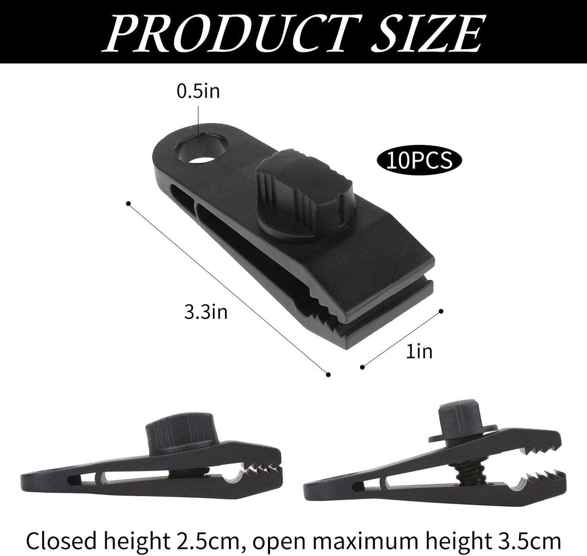 10 pieces - 2.6*8.3*3 cm - tent clips - tarp clips - clips for outdoor awnings - clips for sun sails - clips for tent tarpaulins - awning accessories - black - Image 6