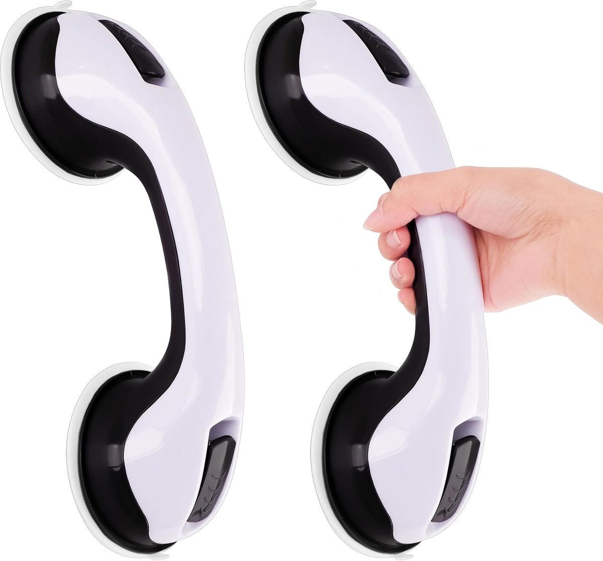 Set of 2 suction cup grab bars - Shower safety grab bars with suction cups - Extra handle - No drilling required - Safety grab bars - Suitable for the elderly and disabled - Shower holder - White Black - Image 1