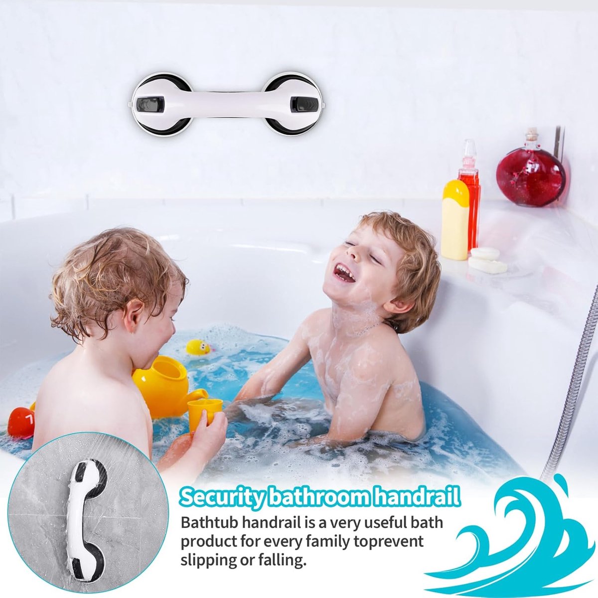 Set of 2 suction cup grab bars - Shower safety grab bars with suction cups - Extra handle - No drilling required - Safety grab bars - Suitable for the elderly and disabled - Shower holder - White Black - Image 2