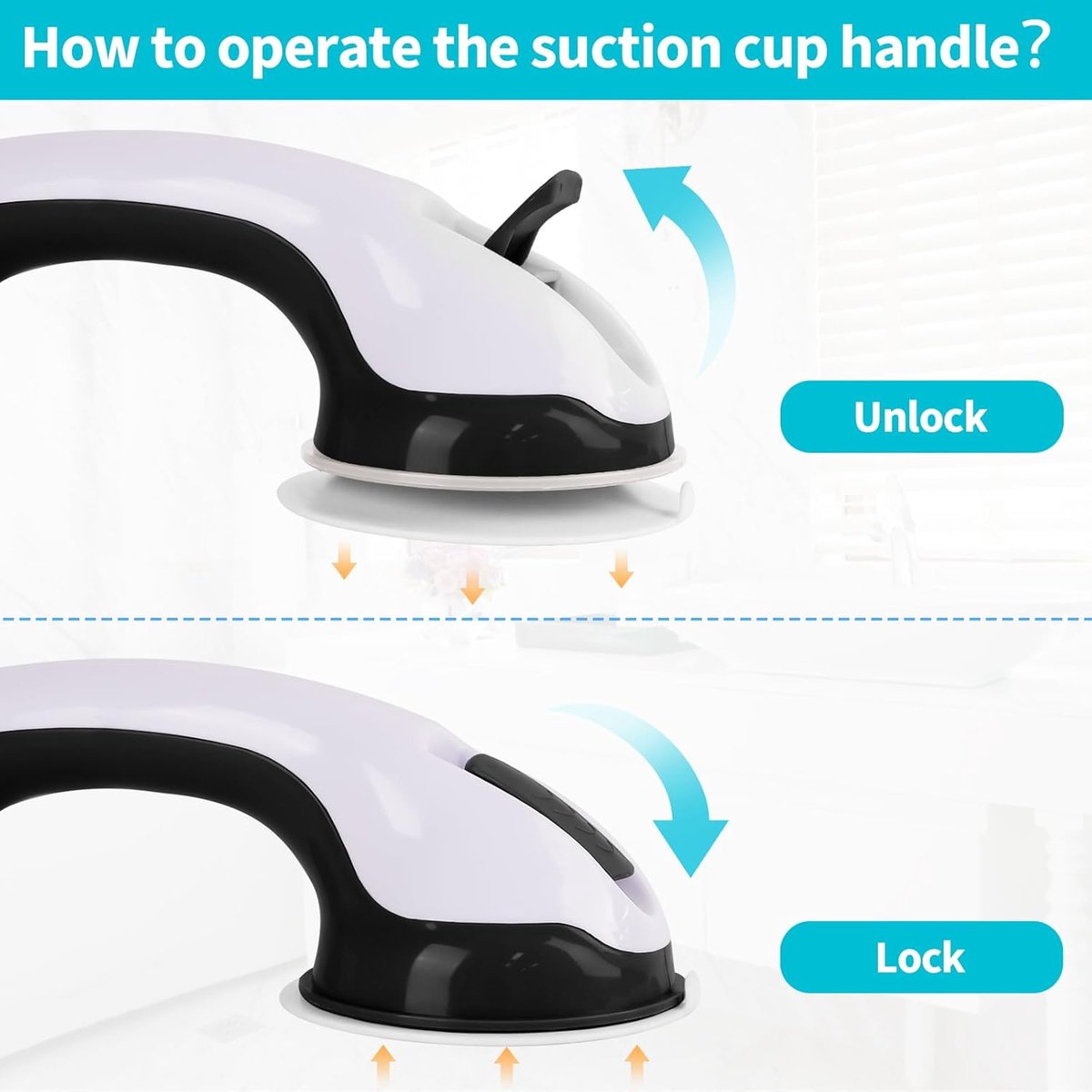 Set of 2 suction cup grab bars - Shower safety grab bars with suction cups - Extra handle - No drilling required - Safety grab bars - Suitable for the elderly and disabled - Shower holder - White Black - Image 3