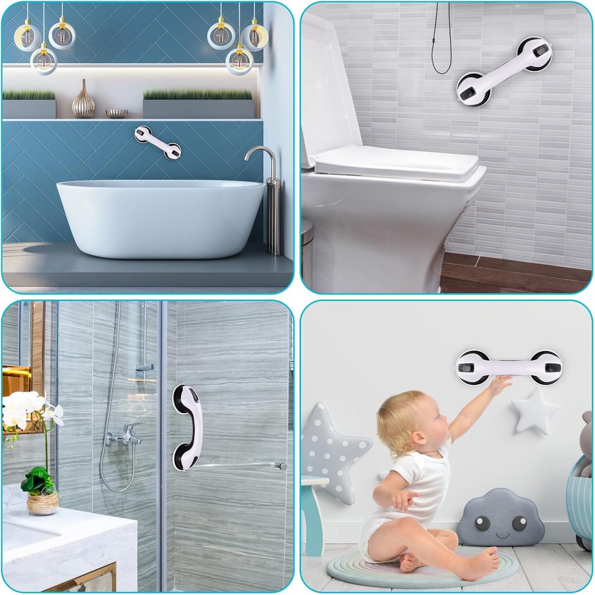 Set of 2 suction cup grab bars - Shower safety grab bars with suction cups - Extra handle - No drilling required - Safety grab bars - Suitable for the elderly and disabled - Shower holder - White Black - Image 4