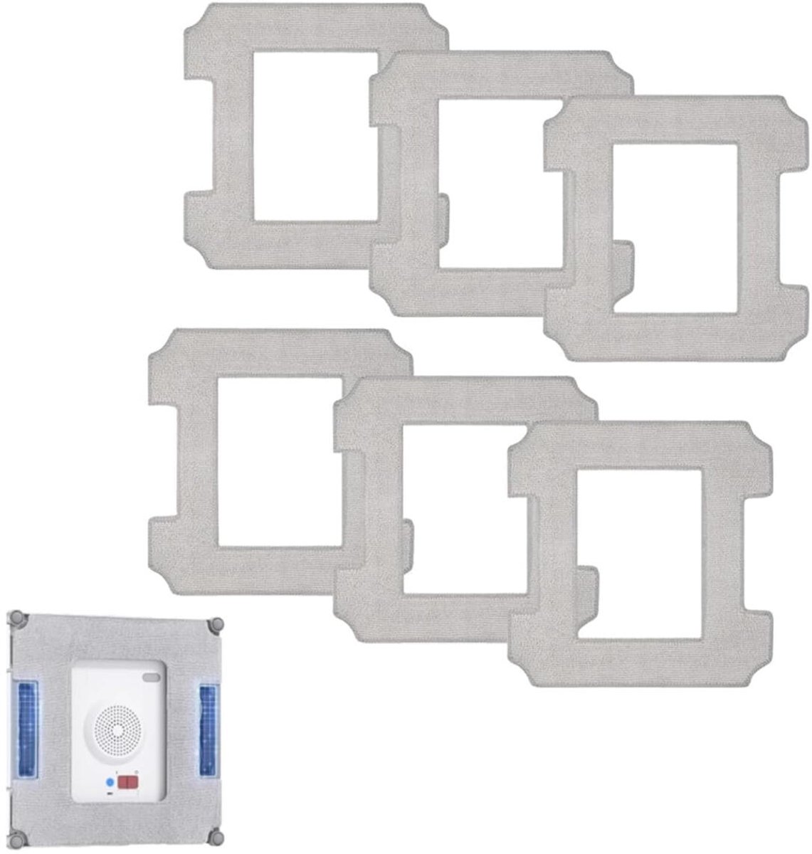 6 pieces - Microfiber cloths - Replacement mop cloths - Suitable for Ecovacs Winbot W1 / W1 Pro / W2 / W2 Omni - Mop cloths - Robot cleaning accessories - Cleaning cloths - Washable Microfiber Cloths - reusable - 255*255 mm - grey - Image 1