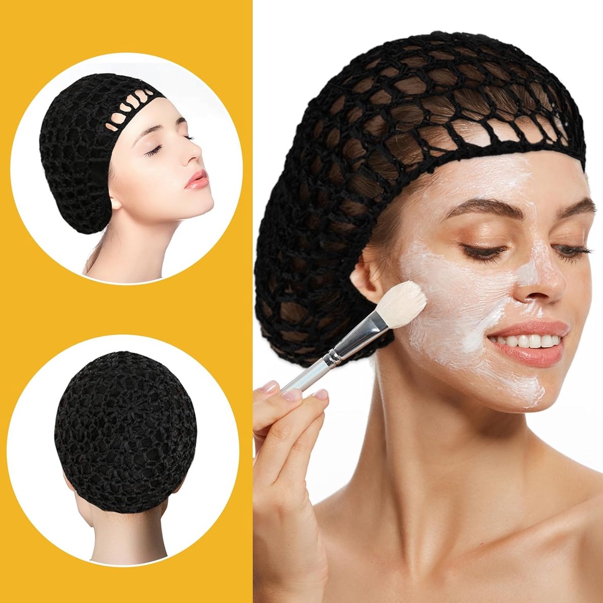 pieces - Mesh shower cap - hairnet - sleep cap - shower cover - sleep net - spa cap - headband - crocheted mesh wrap cap - stretch knitted net hairnet mesh - crocheted mesh sleep cap - women's headwear - headwear - hair accessories - black, grey - Image 3