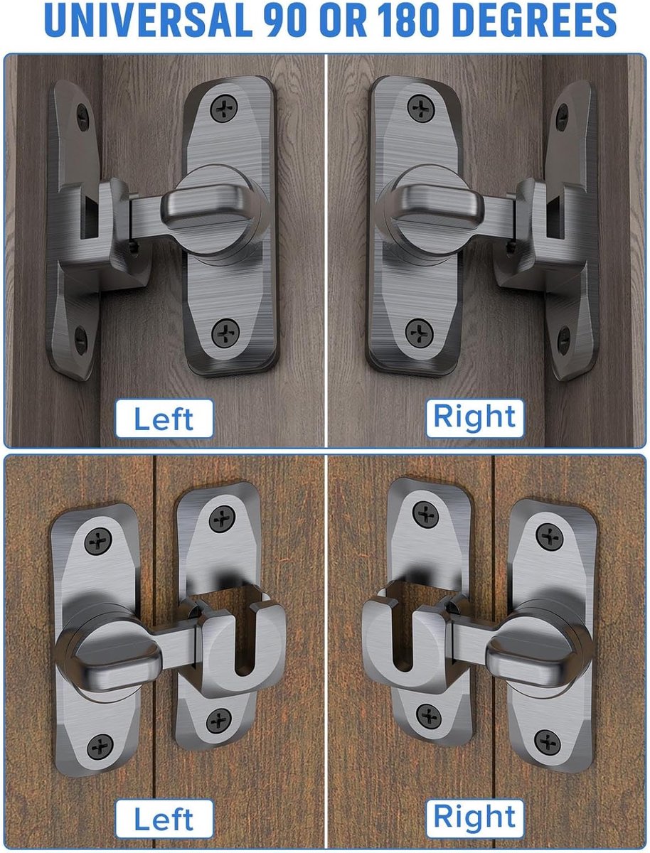 2 pieces - 90/180 degrees - sliding door lock - privacy protection - security sliding door lock - small gate locks - hardware for shed, garden, bathroom, cupboard, window - 80*25 mm - grey - Image 2