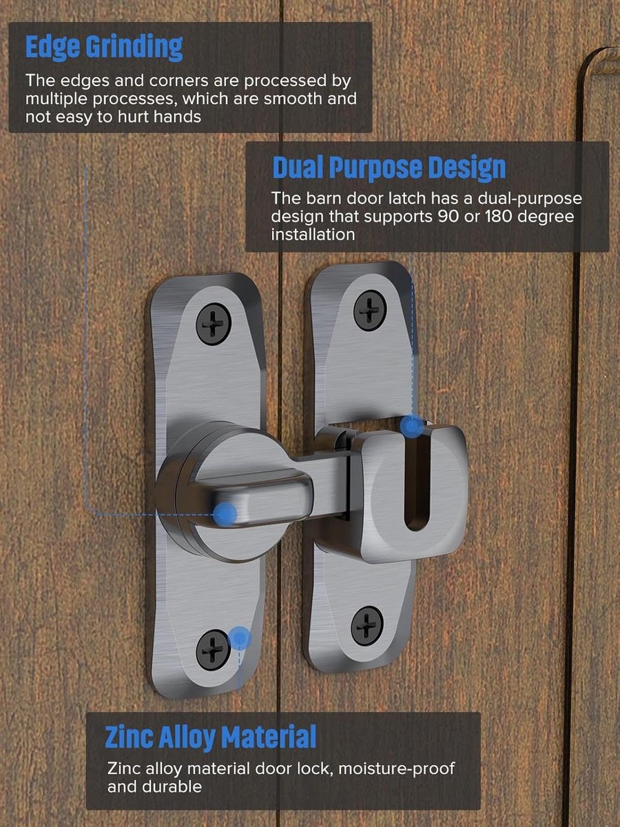 2 pieces - 90/180 degrees - sliding door lock - privacy protection - security sliding door lock - small gate locks - hardware for shed, garden, bathroom, cupboard, window - 80*25 mm - grey - Image 3