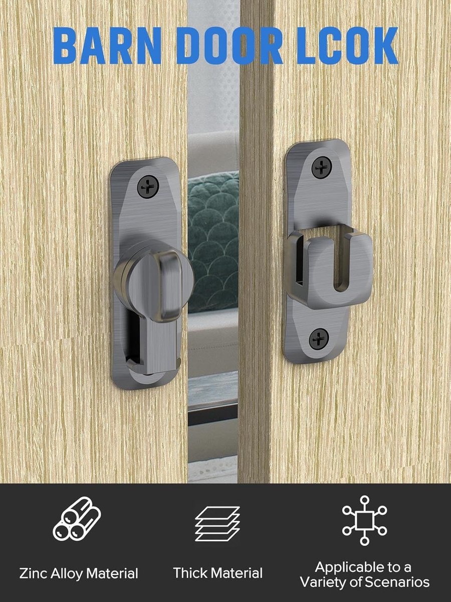 2 pieces - 90/180 degrees - sliding door lock - privacy protection - security sliding door lock - small gate locks - hardware for shed, garden, bathroom, cupboard, window - 80*25 mm - grey - Image 4