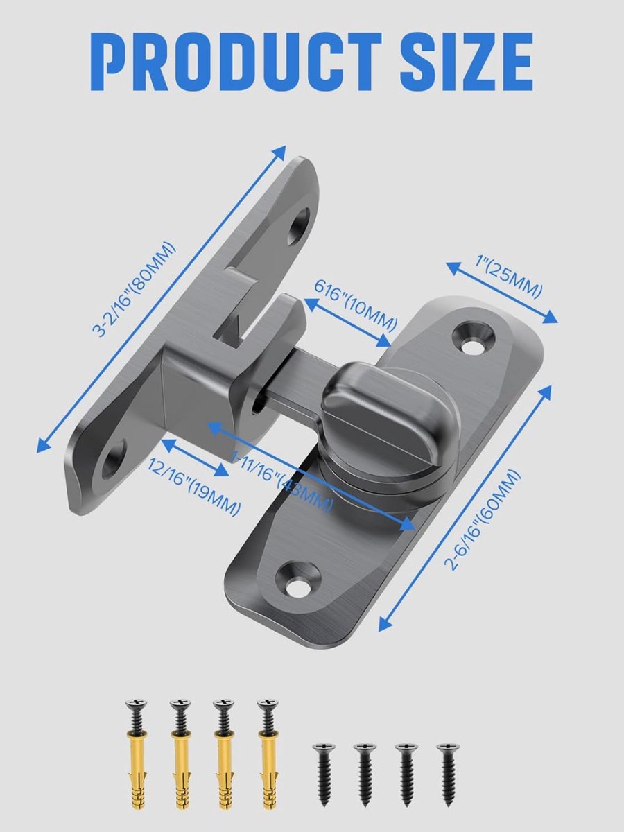 2 pieces - 90/180 degrees - sliding door lock - privacy protection - security sliding door lock - small gate locks - hardware for shed, garden, bathroom, cupboard, window - 80*25 mm - grey - Image 5