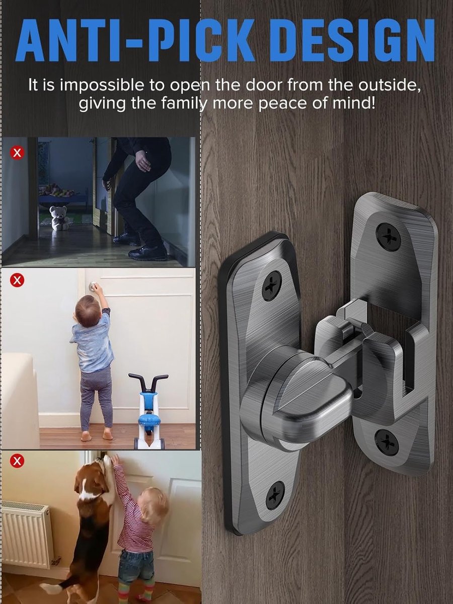 2 pieces - 90/180 degrees - sliding door lock - privacy protection - security sliding door lock - small gate locks - hardware for shed, garden, bathroom, cupboard, window - 80*25 mm - grey - Image 6