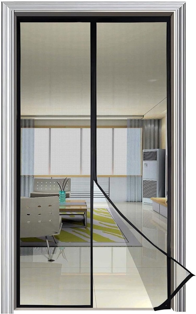 Magnetic insect screen for doors and windows - Insect screen - with tension straps - with magnetic curtain - Mosquito-repellent - for hallways, doors, windows, and patios - Easy to install - Black - 100 x 210 cm - Image 1