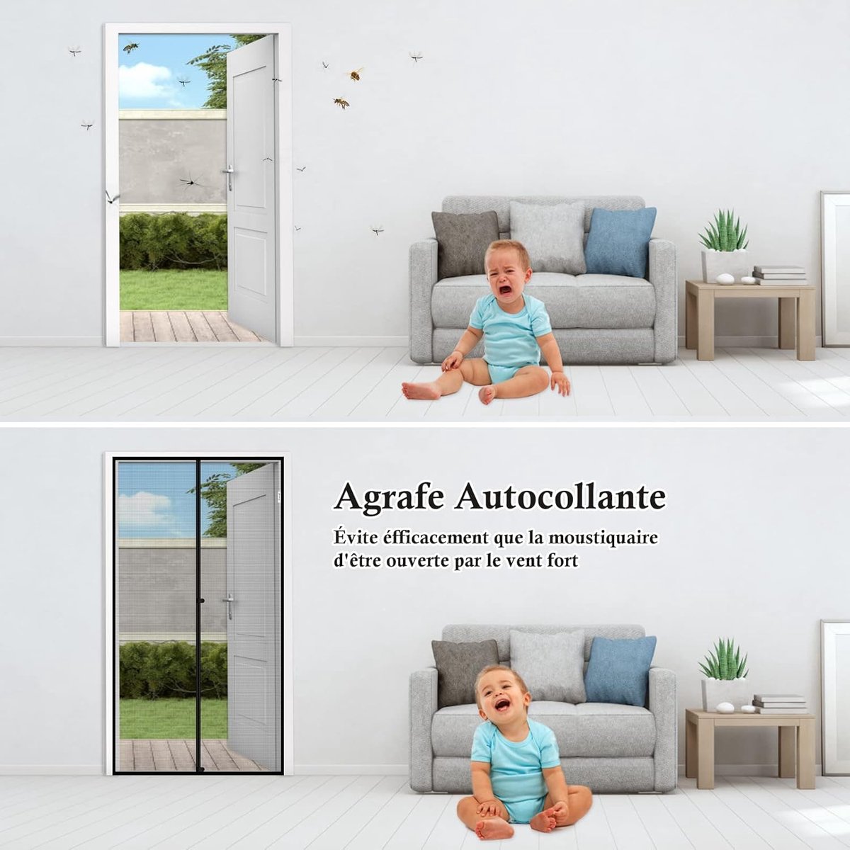 Magnetic insect screen for doors and windows - Insect screen - with tension straps - with magnetic curtain - Mosquito-repellent - for hallways, doors, windows, and patios - Easy to install - Black - 100 x 210 cm - Image 2