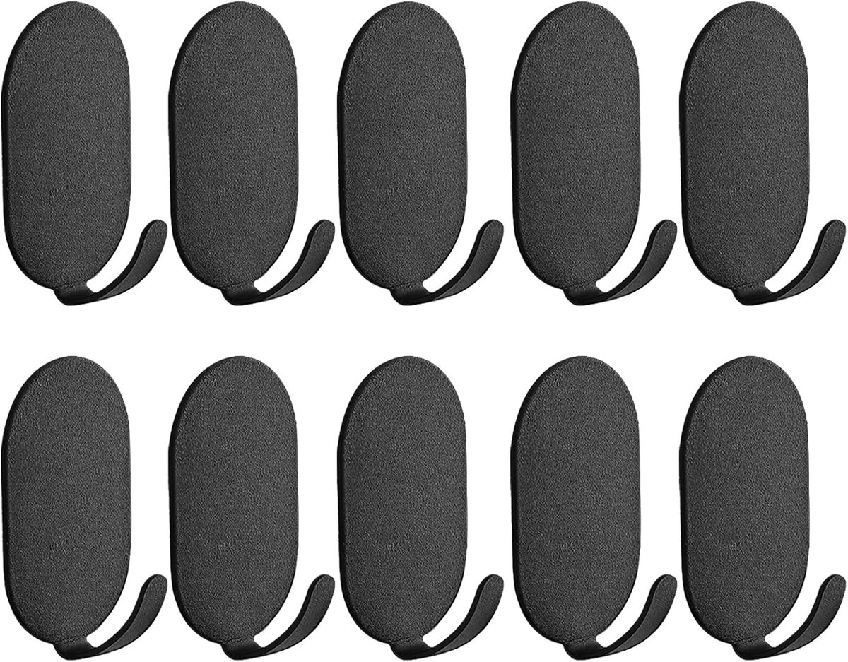 10 Pieces Self-Adhesive Hooks - Towel Hooks - Clothes Hook - Small Carbon Steel Wall Hooks - Towel Hooks - Wall Hooks - Traceless - Strong Adhesive - Towel Rack - Multifunctional Hook - For Various Wall Surfaces - Black - Image 1