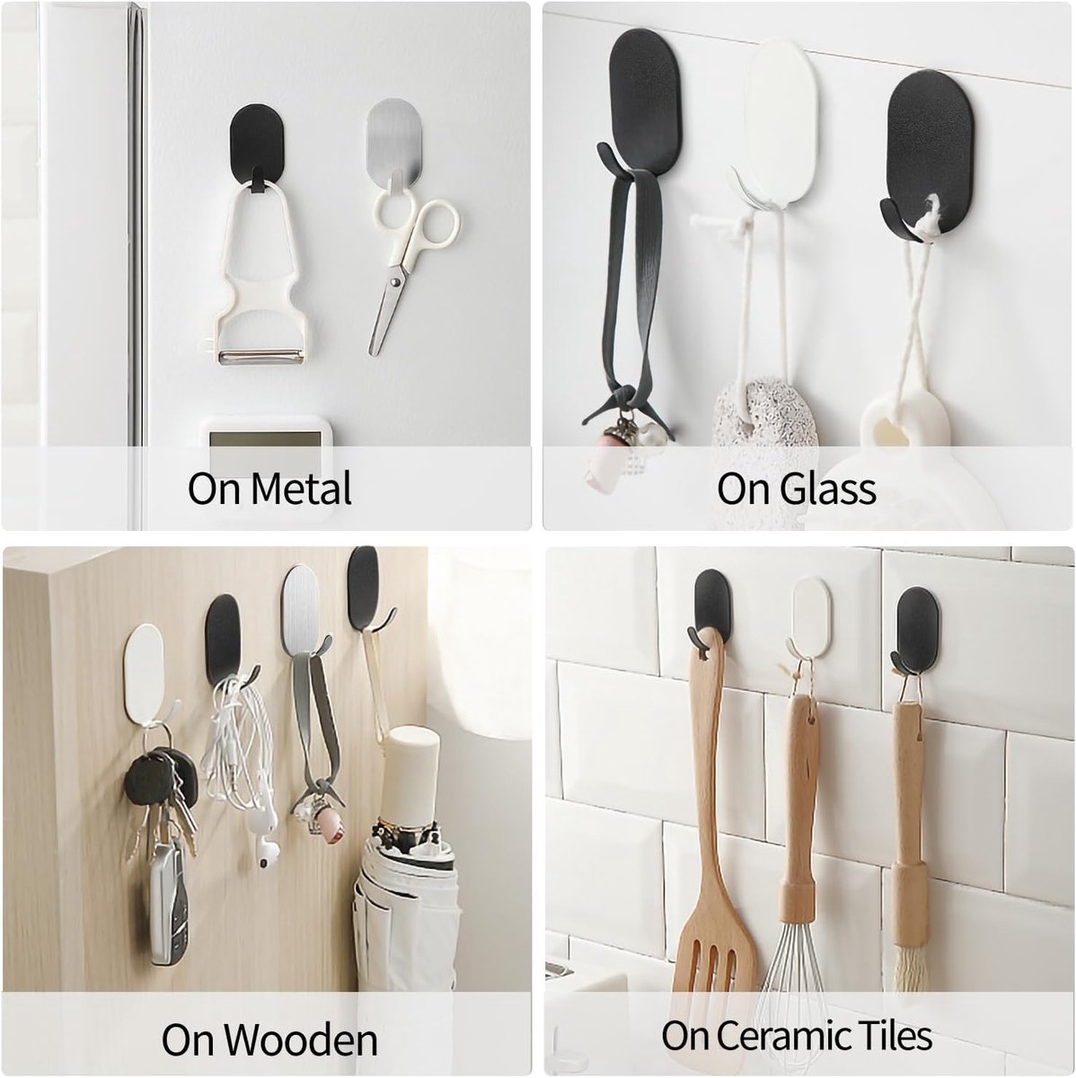 10 Pieces Self-Adhesive Hooks - Towel Hooks - Clothes Hook - Small Carbon Steel Wall Hooks - Towel Hooks - Wall Hooks - Traceless - Strong Adhesive - Towel Rack - Multifunctional Hook - For Various Wall Surfaces - Black - Image 3