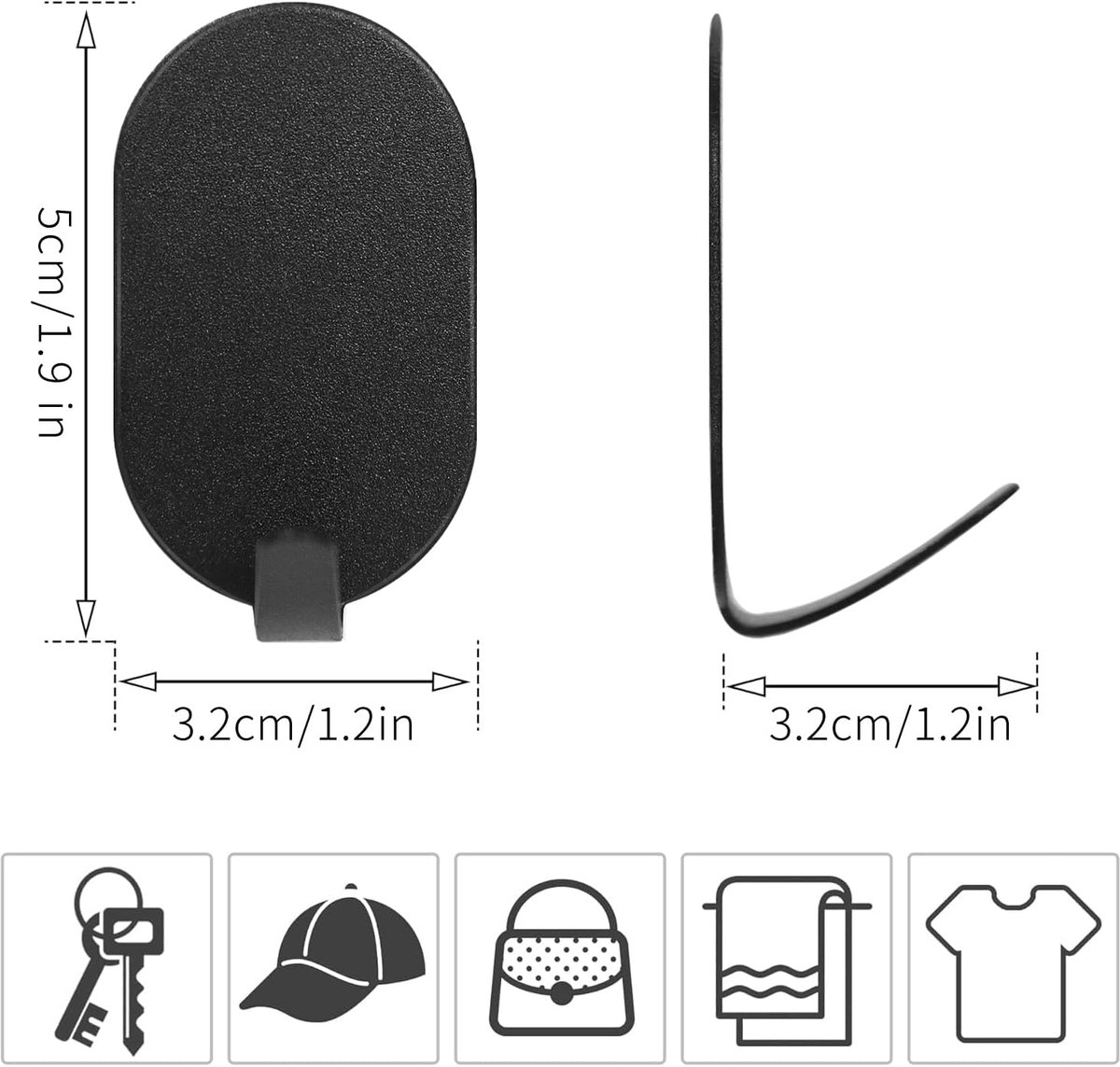 10 Pieces Self-Adhesive Hooks - Towel Hooks - Clothes Hook - Small Carbon Steel Wall Hooks - Towel Hooks - Wall Hooks - Traceless - Strong Adhesive - Towel Rack - Multifunctional Hook - For Various Wall Surfaces - Black - Image 4