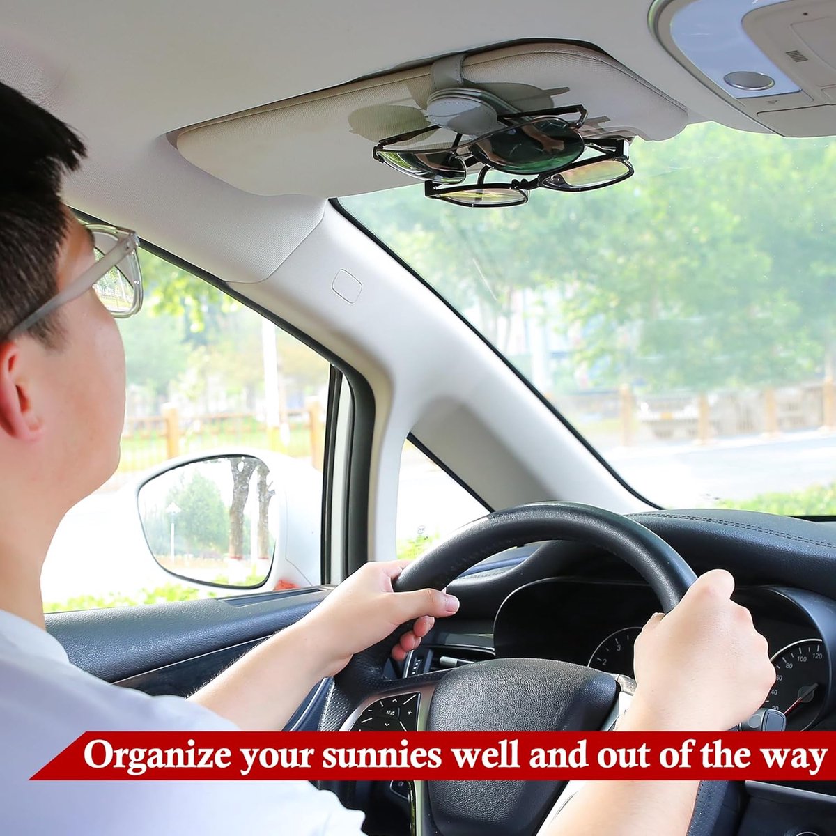 Sunglasses Holder for Car Sun Visor - 2 Pieces - Sunglasses Holder for Car Visor - Grey - Magnetic Leather Sunglasses Glasses Hanger Clip - Glasses Holder - for Car Sun Visor Accessories - Magnetic Glasses Holder - Visor Sunglasses Holder Clip - Image 4