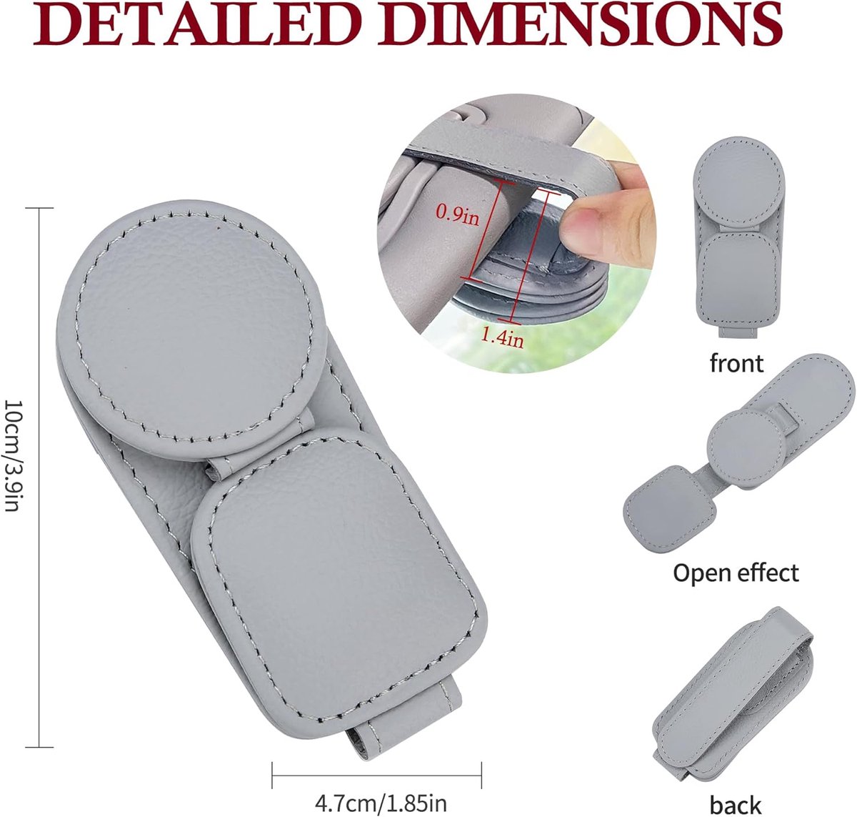 Sunglasses Holder for Car Sun Visor - 2 Pieces - Sunglasses Holder for Car Visor - Grey - Magnetic Leather Sunglasses Glasses Hanger Clip - Glasses Holder - for Car Sun Visor Accessories - Magnetic Glasses Holder - Visor Sunglasses Holder Clip - Image 6
