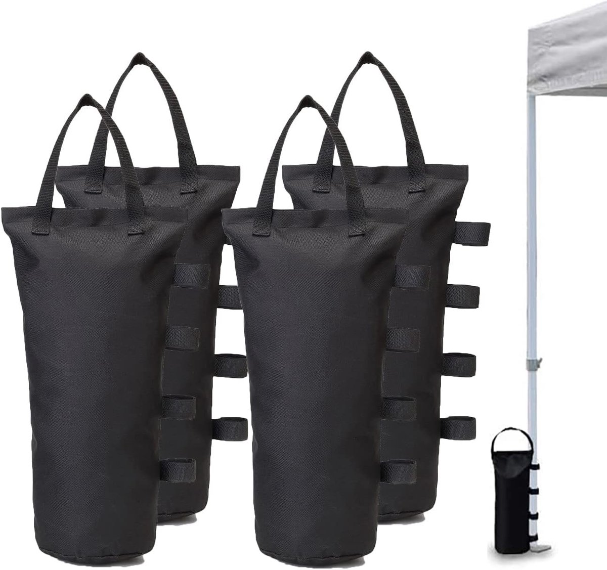 4 pieces - Sandbags - Weight bag - Ballast bags - Gazebo Weights - Ballast bags - cylindrical sandbags - solid windproof sandbag - canopy gazebo weights - for pop-up tent, canopy or parasol - Ø15*50 cm - black - (without sand) - Image 1