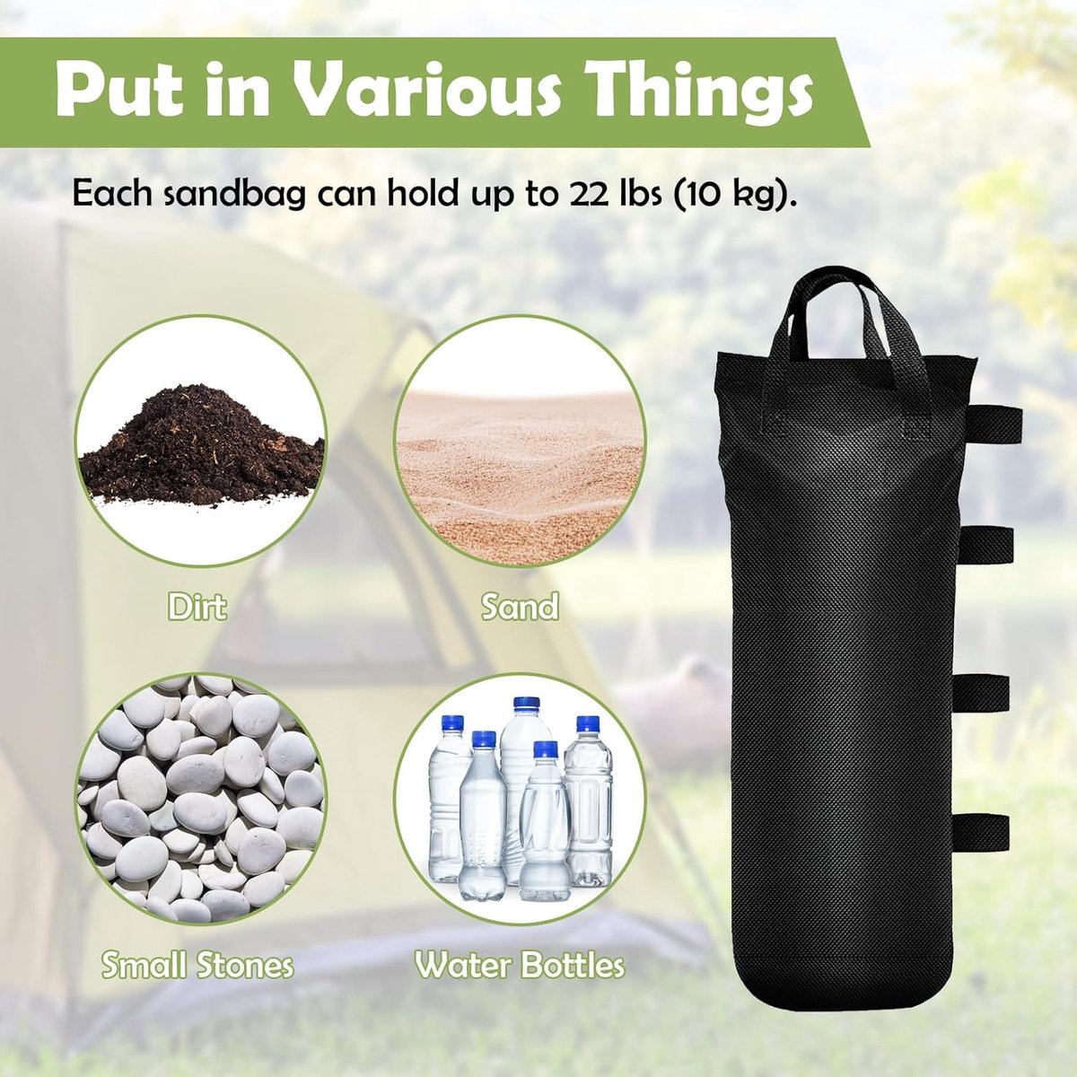 4 pieces - Sandbags - Weight bag - Ballast bags - Gazebo Weights - Ballast bags - cylindrical sandbags - solid windproof sandbag - canopy gazebo weights - for pop-up tent, canopy or parasol - Ø15*50 cm - black - (without sand) - Image 3