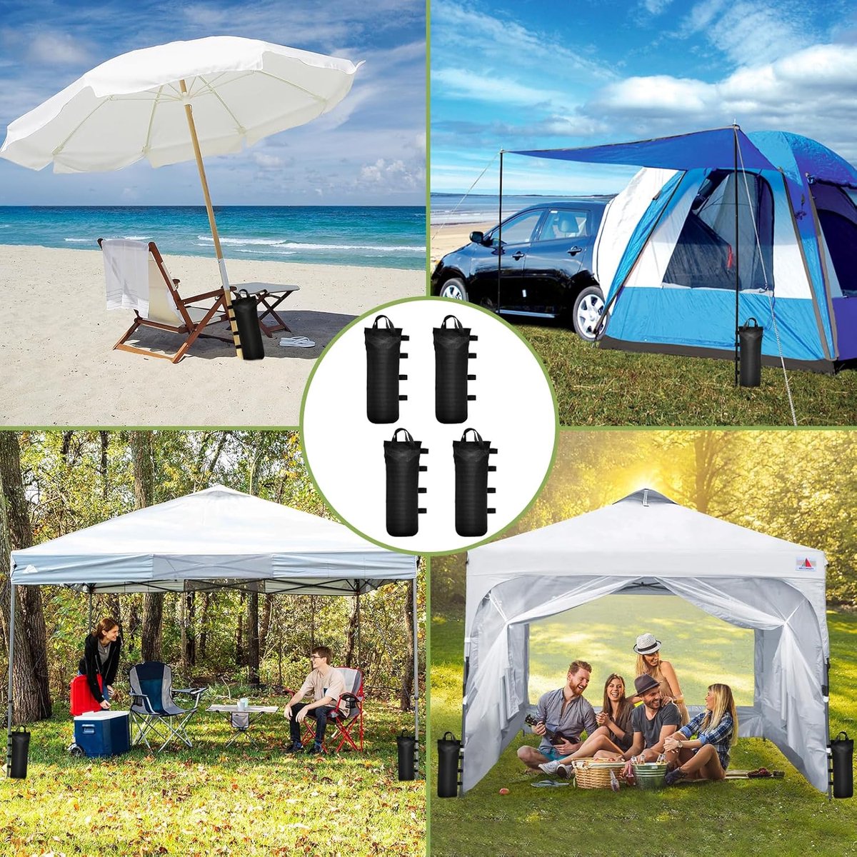 4 pieces - Sandbags - Weight bag - Ballast bags - Gazebo Weights - Ballast bags - cylindrical sandbags - solid windproof sandbag - canopy gazebo weights - for pop-up tent, canopy or parasol - Ø15*50 cm - black - (without sand) - Image 4