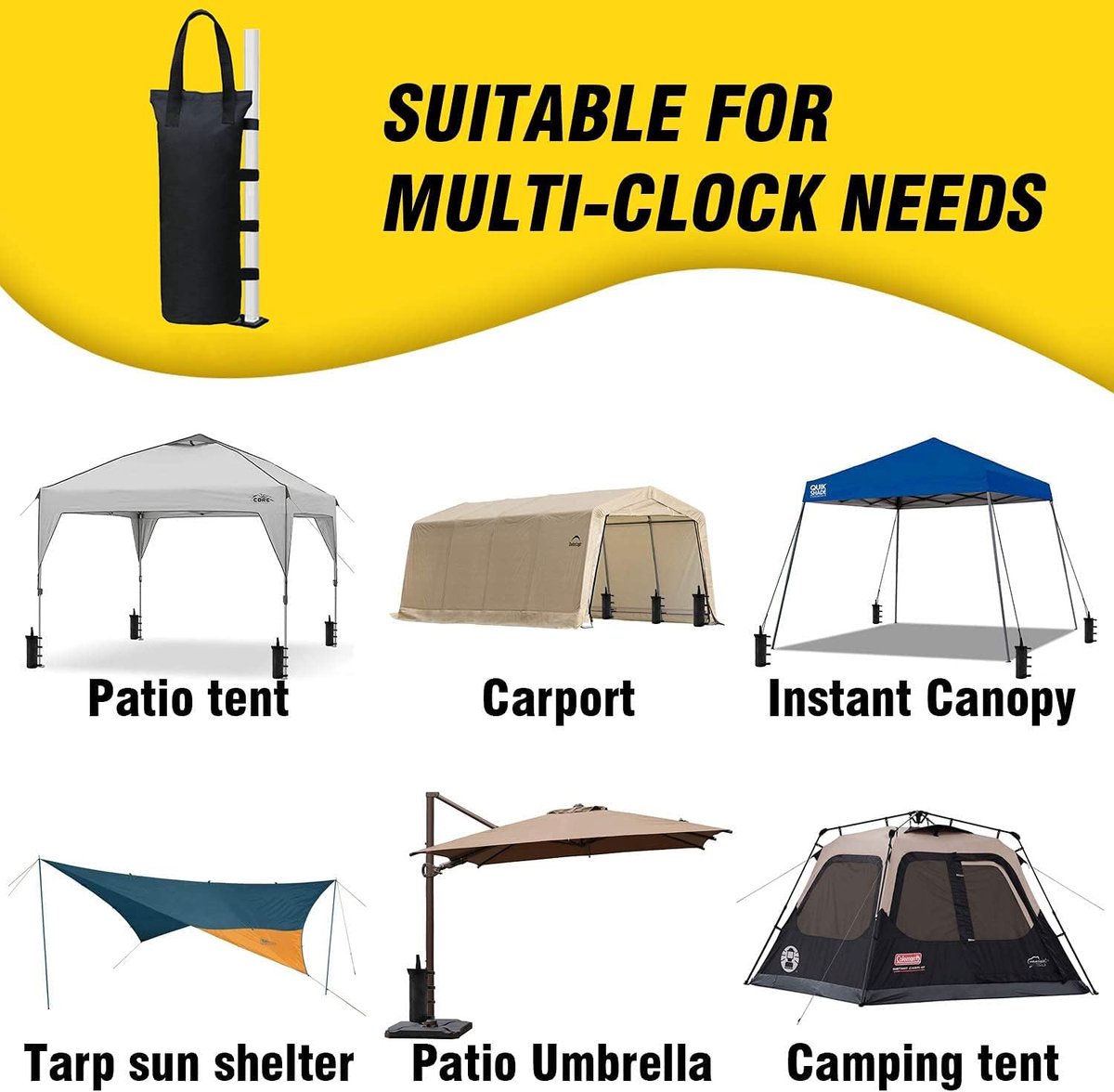 4 pieces - Sandbags - Weight bag - Ballast bags - Gazebo Weights - Ballast bags - cylindrical sandbags - solid windproof sandbag - canopy gazebo weights - for pop-up tent, canopy or parasol - Ø15*50 cm - black - (without sand) - Image 6