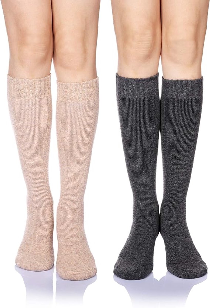 2 Pairs Cotton Knee Socks - Winter Knee Socks Warm Long Boots - Women's Winter Knitted Overknee Socks - Soft Knitted Thermal Cotton Long Socks - Women's Warm Socks - Warm Knee Socks - Image 1