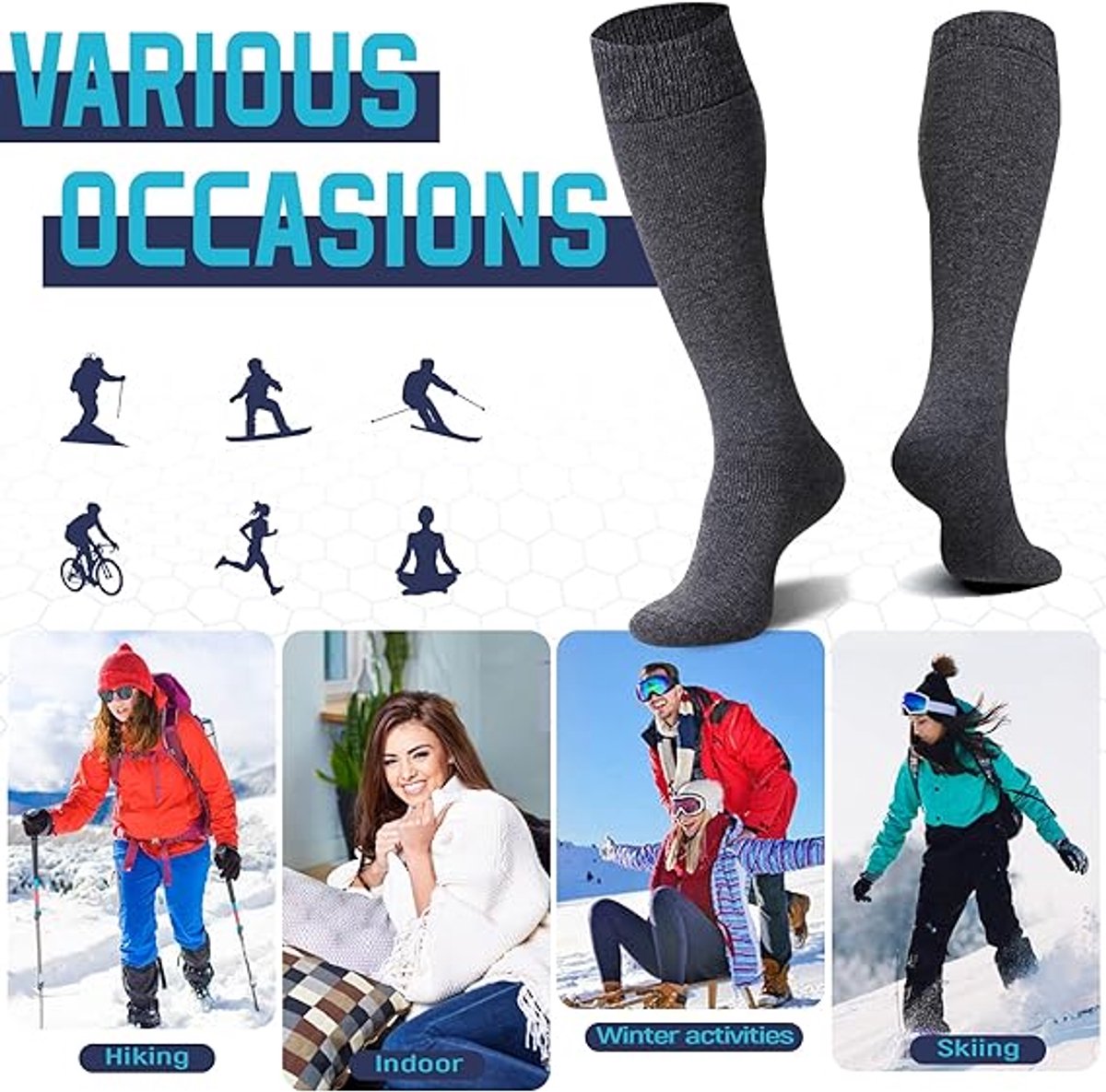 2 Pairs Cotton Knee Socks - Winter Knee Socks Warm Long Boots - Women's Winter Knitted Overknee Socks - Soft Knitted Thermal Cotton Long Socks - Women's Warm Socks - Warm Knee Socks - Image 4