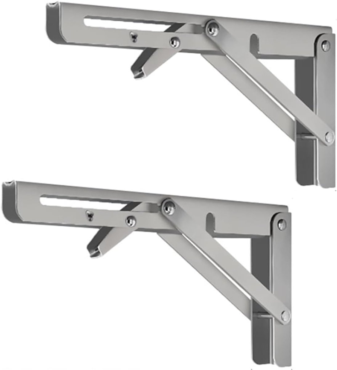 2 pieces - Stainless steel foldable shelf brackets - Support frame - Robust stainless steel foldable shelf brackets for work tables - Space-saving - DIY brackets - 25 cm/10 inches - Image 1