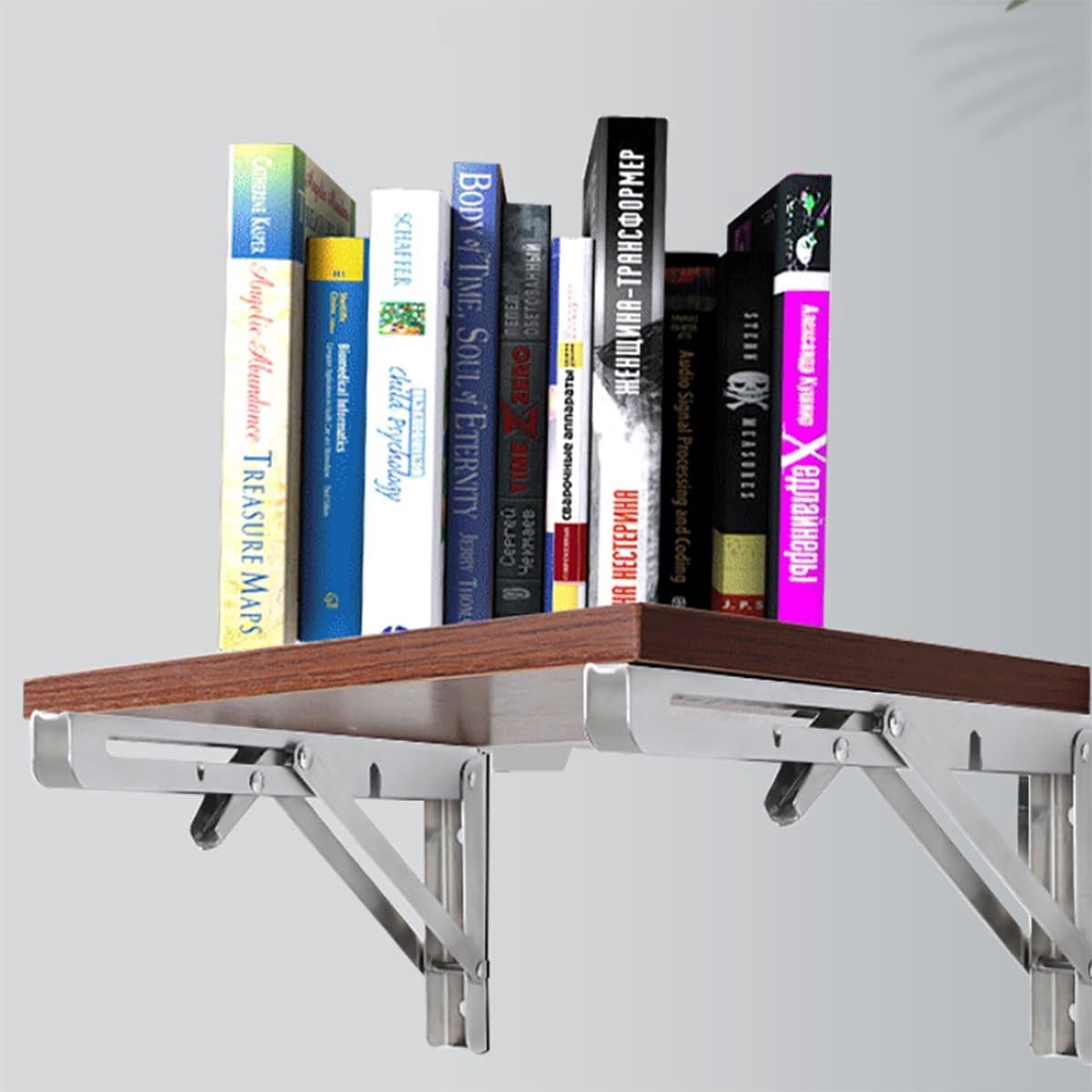 2 pieces - Stainless steel foldable shelf brackets - Support frame - Robust stainless steel foldable shelf brackets for work tables - Space-saving - DIY brackets - 25 cm/10 inches - Image 2