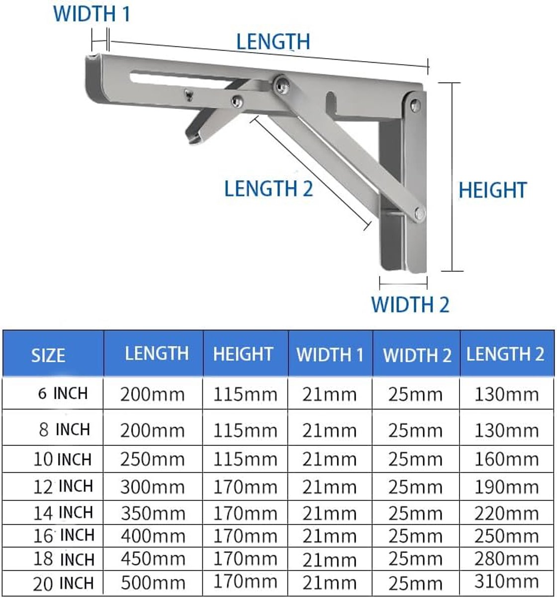 2 pieces - Stainless steel foldable shelf brackets - Support frame - Robust stainless steel foldable shelf brackets for work tables - Space-saving - DIY brackets - 25 cm/10 inches - Image 6