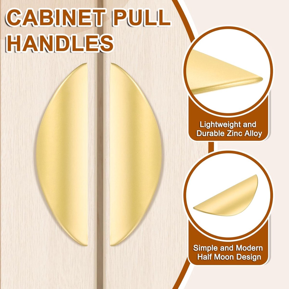 2 pieces - cabinet handles - door handle - half-moon cabinet handle - hole spacing 32 mm - drawer handles - concealed zinc alloy handles - zinc alloy cabinet handles - furniture accessories - with screws - for kitchen cabinet, chest of drawers, hardware - - Image 3