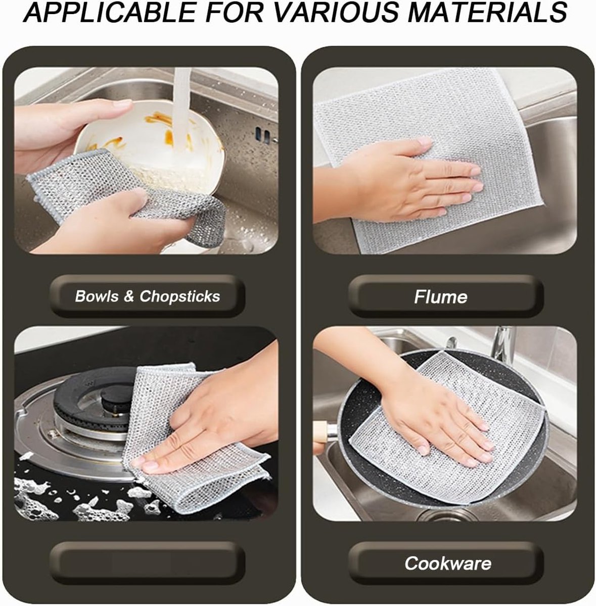 10 pieces - 20*20 cm - Multifunctional wire dishcloth - Dishcloth - double-layered - Cleaning cloth - for wet and dry dishes - scratch-free wire dishcloth - wire scrubbing cloths - for dishes - time-saving kitchen towels and cleaning cloths - Image 3