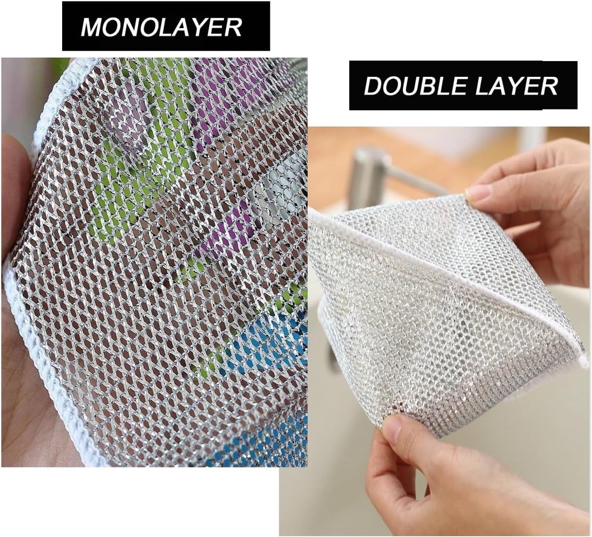 10 pieces - 20*20 cm - Multifunctional wire dishcloth - Dishcloth - double-layered - Cleaning cloth - for wet and dry dishes - scratch-free wire dishcloth - wire scrubbing cloths - for dishes - time-saving kitchen towels and cleaning cloths - Image 6