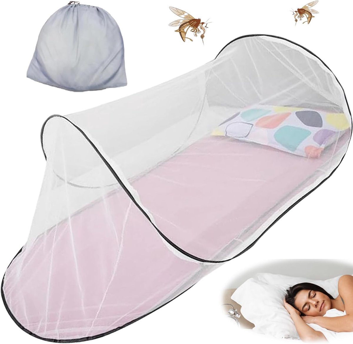 ultralight foldable mosquito net - pop-up mosquito net - travel tent - portable camping tent - family mosquito net - folding bed mosquito net - 200 x 80 x 56 cm - Image 1