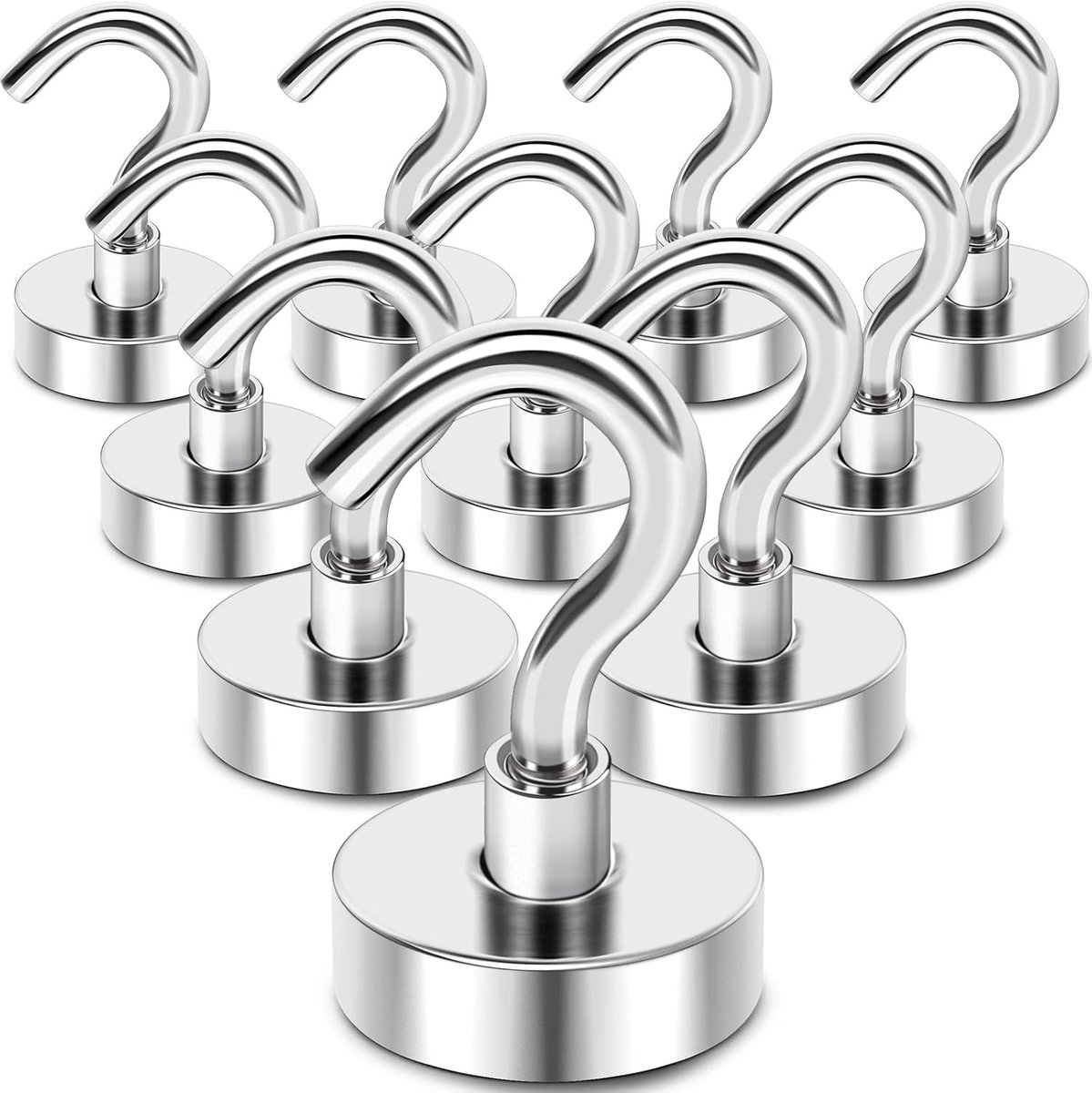 magnetic hook - 10 pieces for more than 5 kg - super strong pulling force - magnet with hook - heavy magnetic hook for hanging, kitchen - silver - Image 1