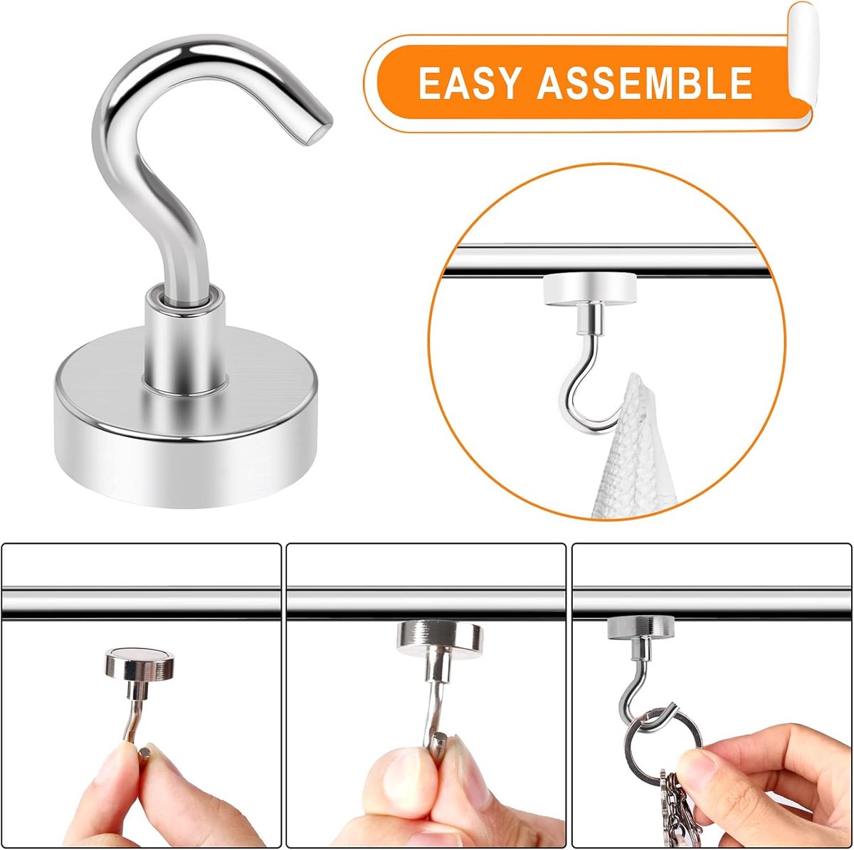 magnetic hook - 10 pieces for more than 5 kg - super strong pulling force - magnet with hook - heavy magnetic hook for hanging, kitchen - silver - Image 6
